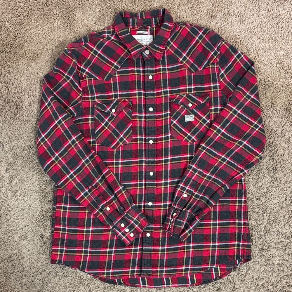Denim & Supply Ralph Lauren Men’s Snap Front Red Plaid Shirt  XL Western Casual